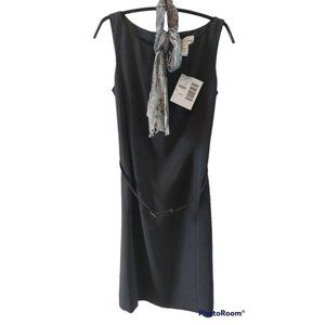 Casual Corner Womens Career Belted‎ Dress w/Scarf Size 6 Sleeveless Shift Grey